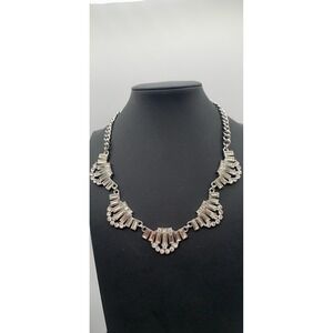 Premier Design Silver Tone Baguette Crystal Statement Collar Necklace 16 Inch